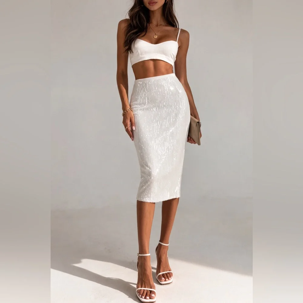 New Zara Women’s White Sequin Skirt Size Small Limited Edition - Picture 1 of 9